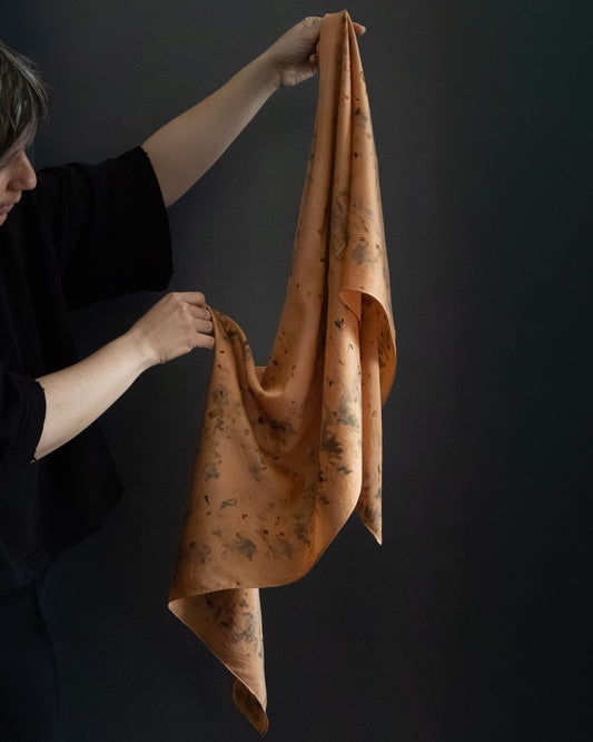 long silk scarf naturally dyed with madder root, soft drape