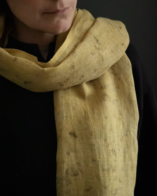 Detail of naturally dyed linen scarf
