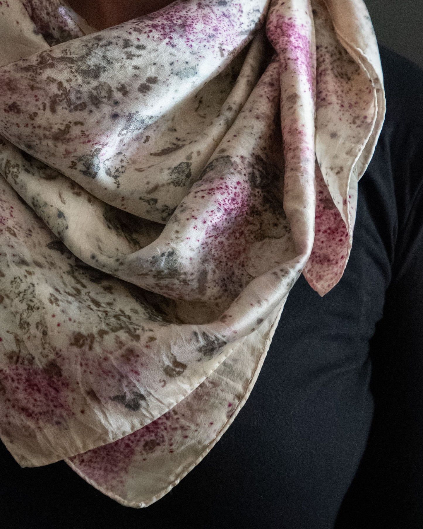 square silk scarf, bundle dyed, detail