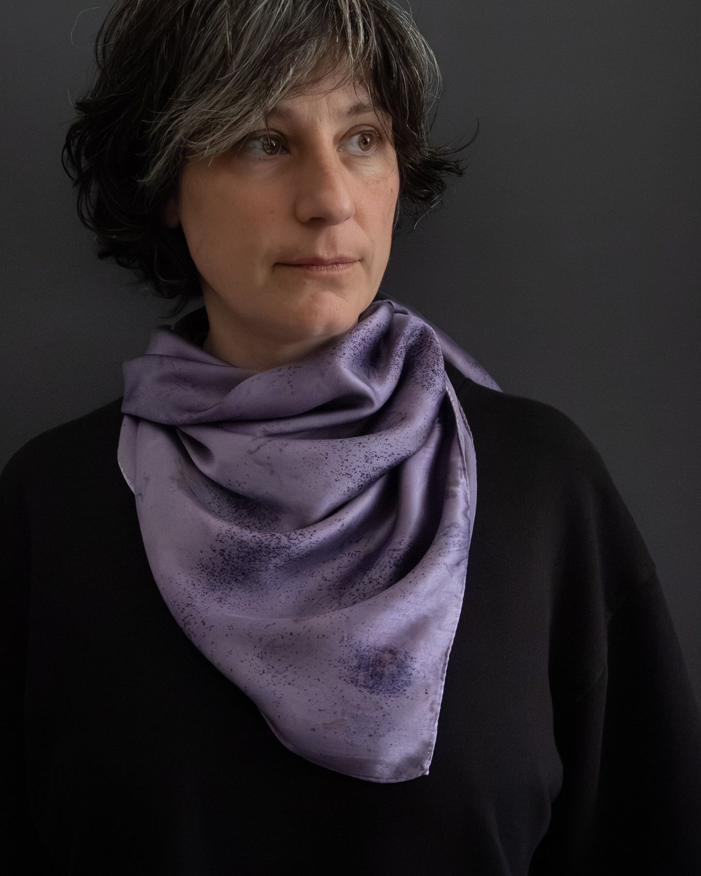 Naturally dyed silk scarf dyed with logwood