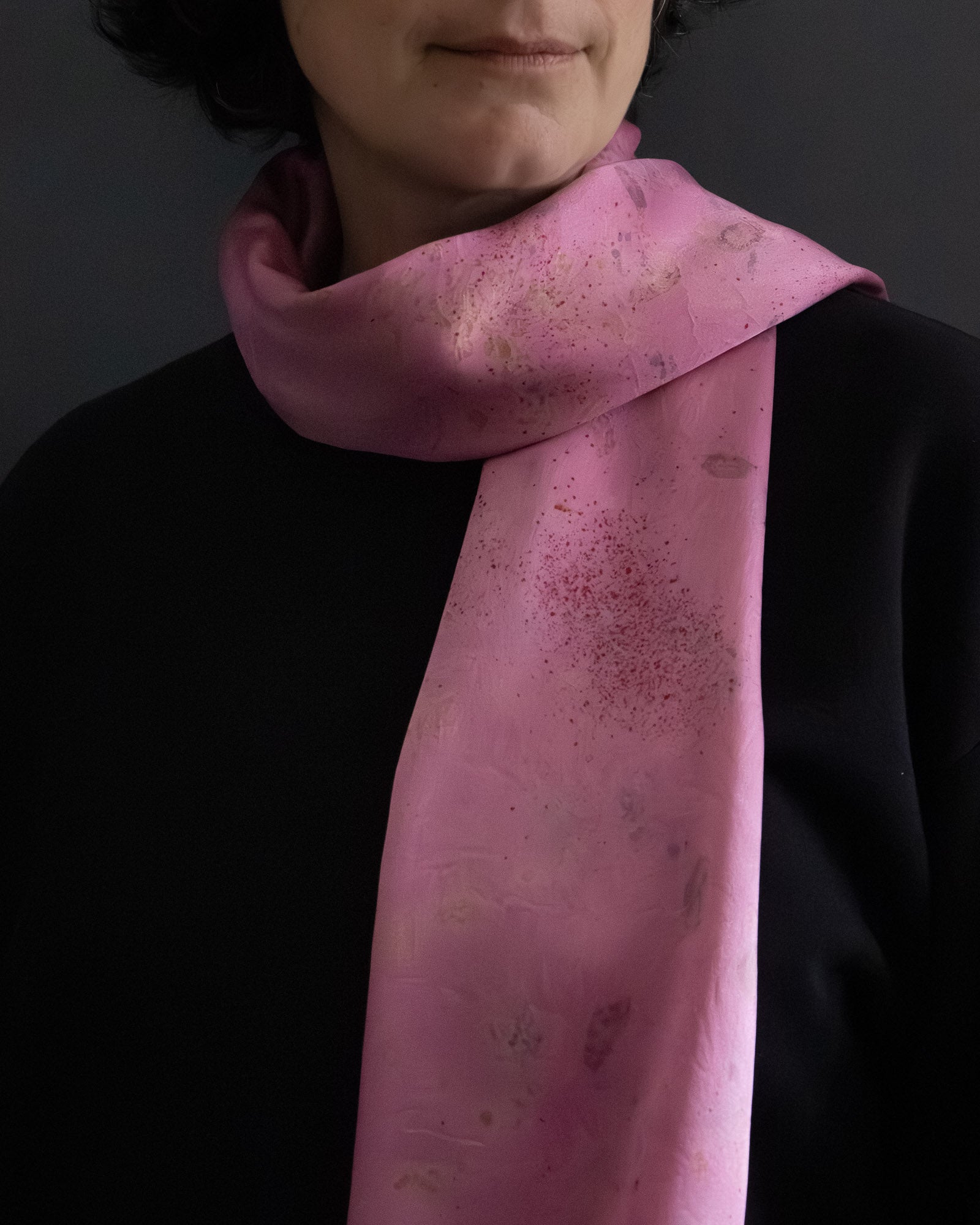 naturally dyed silk scarf detail, soft texture and sheen