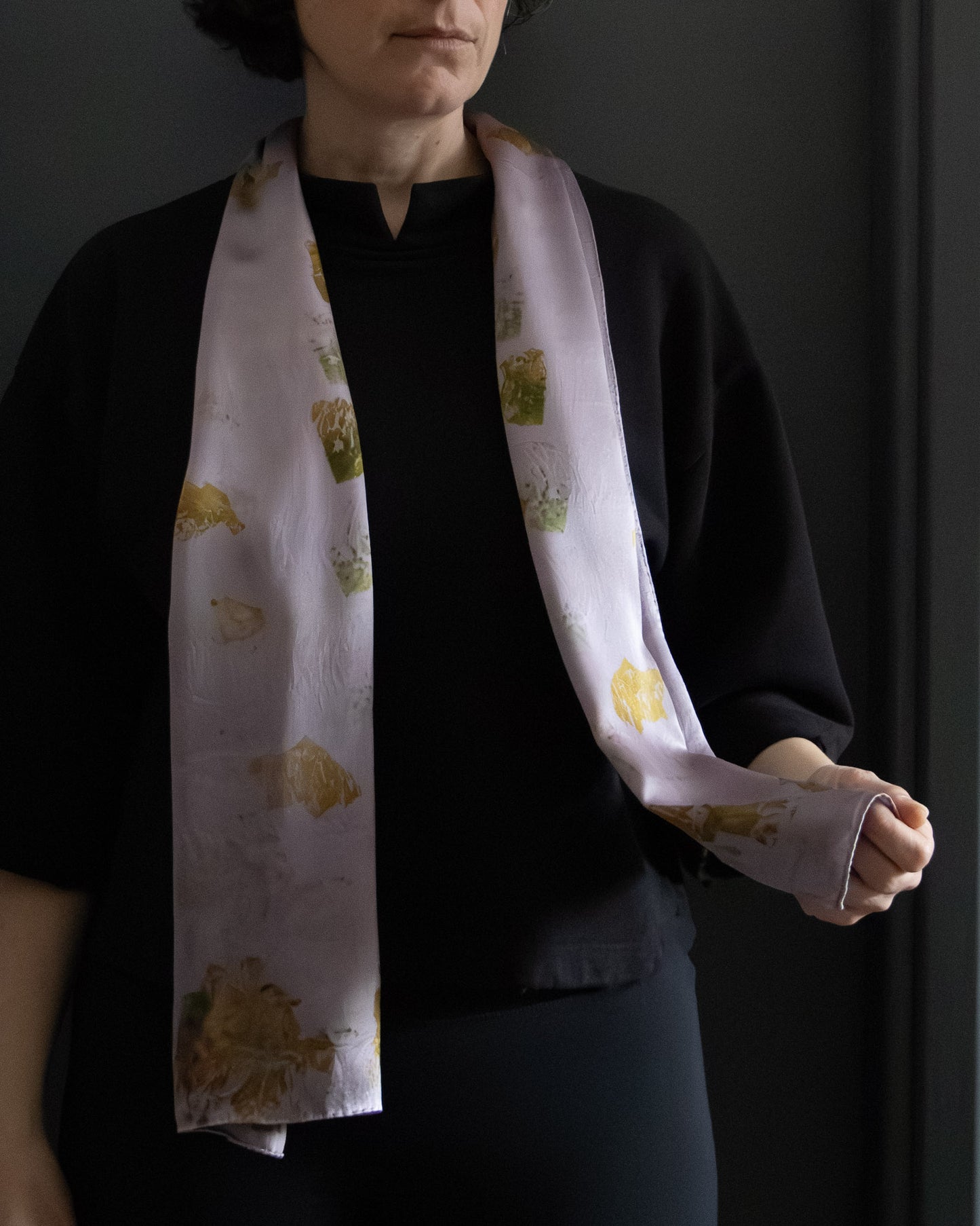 naturally dyed silk scarf, soft texture and subtle sheen