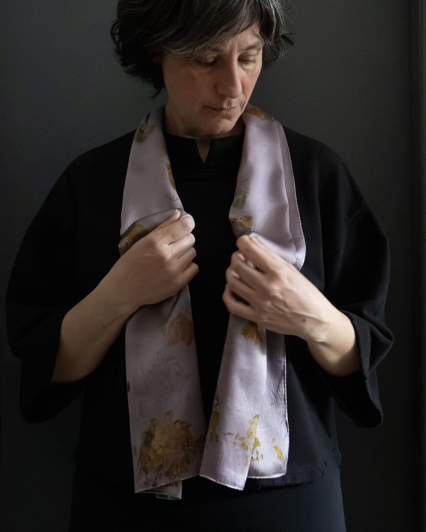 naturally dyed silk scarf, soft texture and subtle sheen