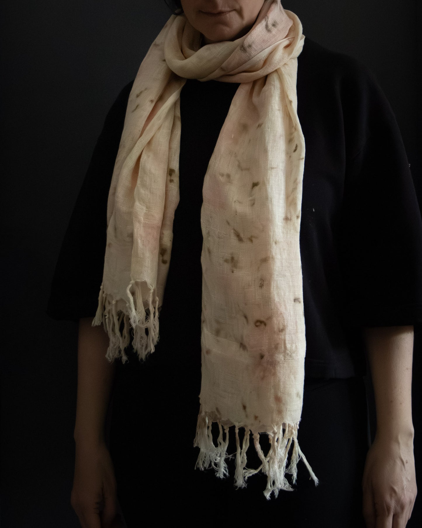 naturally dyed linen scarf, long shaped