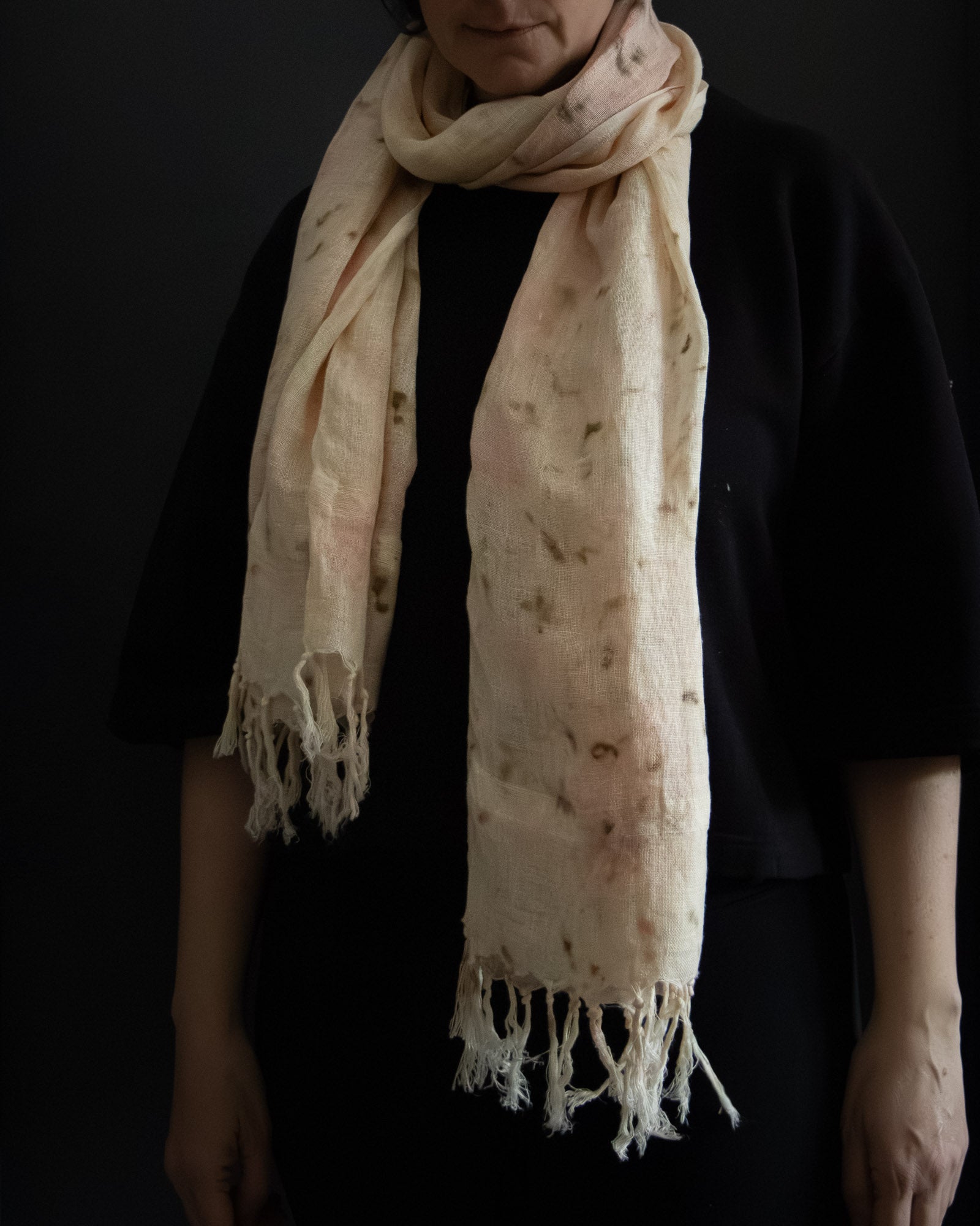 naturally dyed linen scarf, long shaped