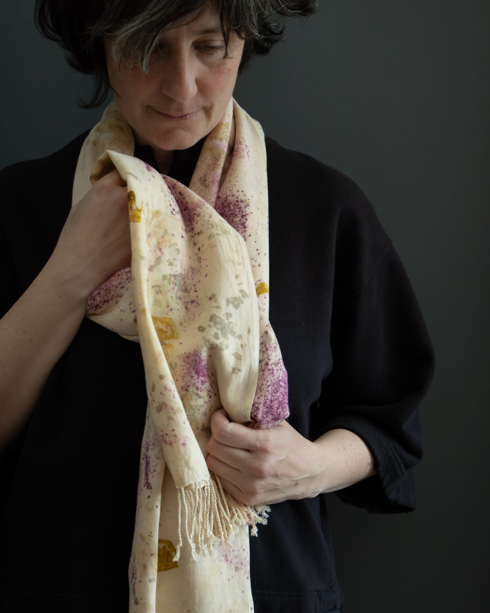 naturally dyed cotton scarf detail, soft texture