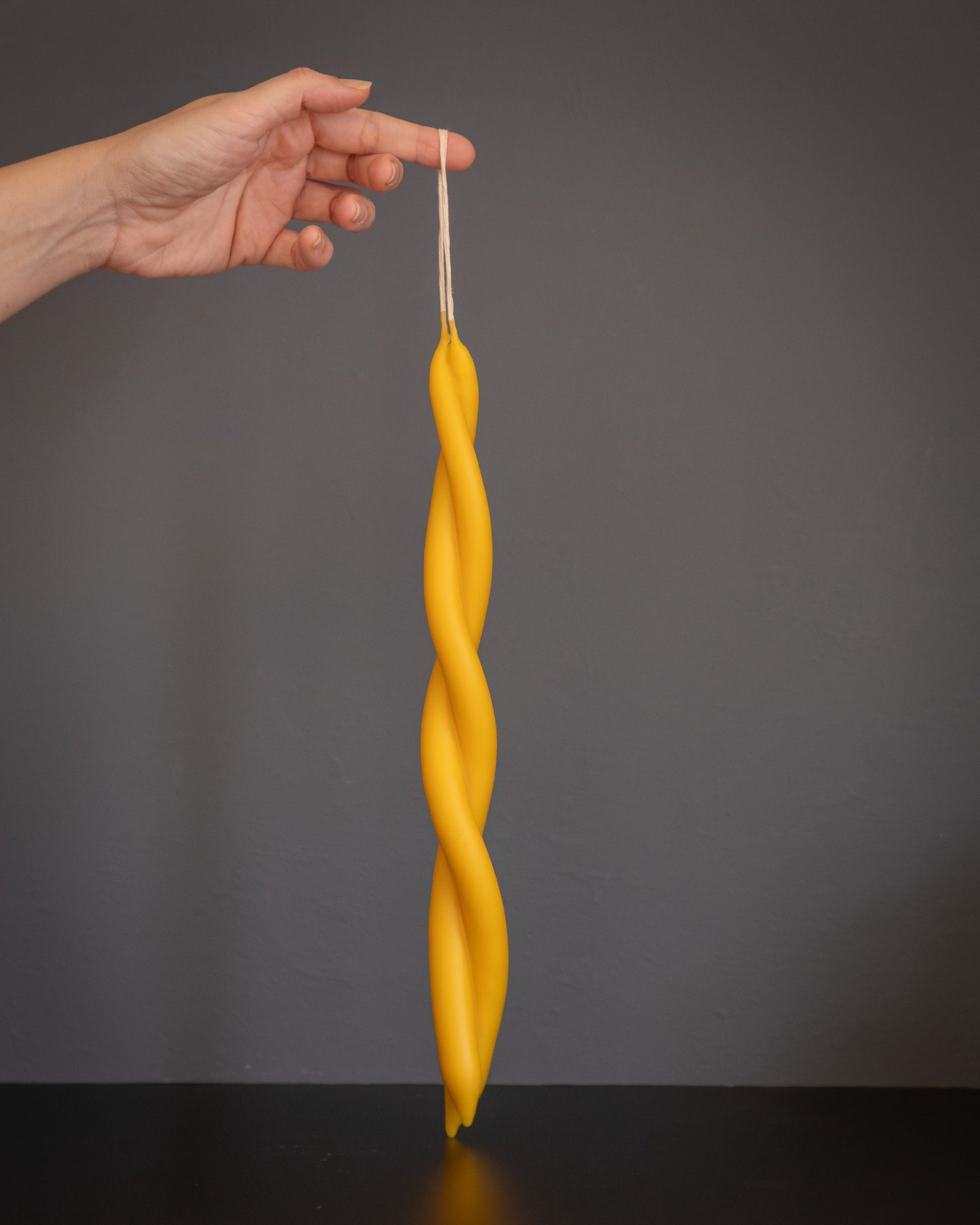 Long Twisted Beeswax Candle - Natural (Double Flame)