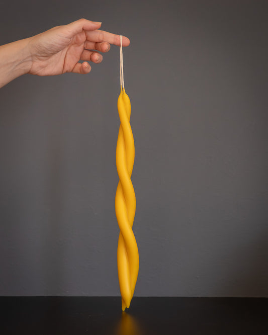 Long Twisted Beeswax Candle - Natural (Double Flame)