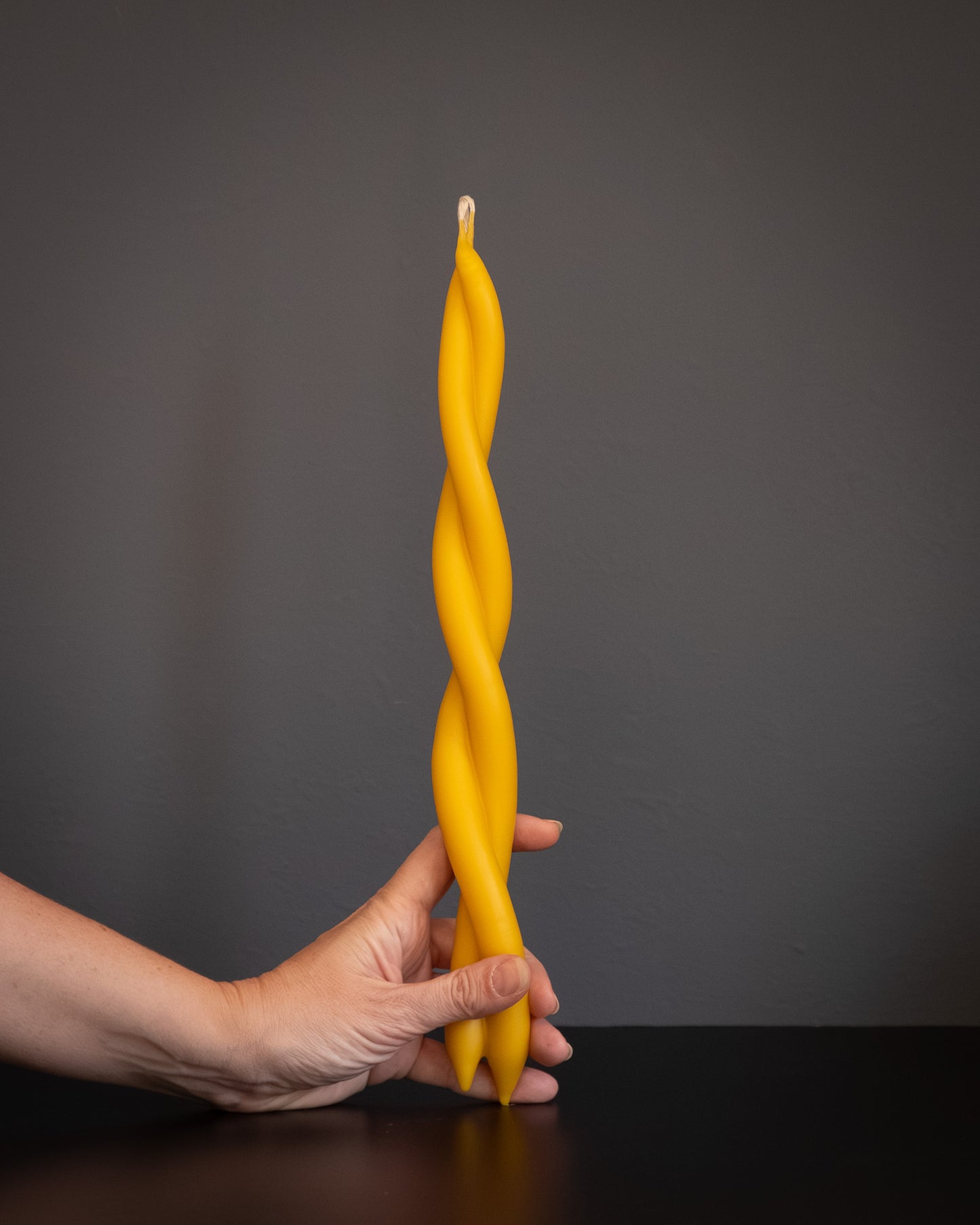 Long Twisted Beeswax Candle - Natural (Double Flame)