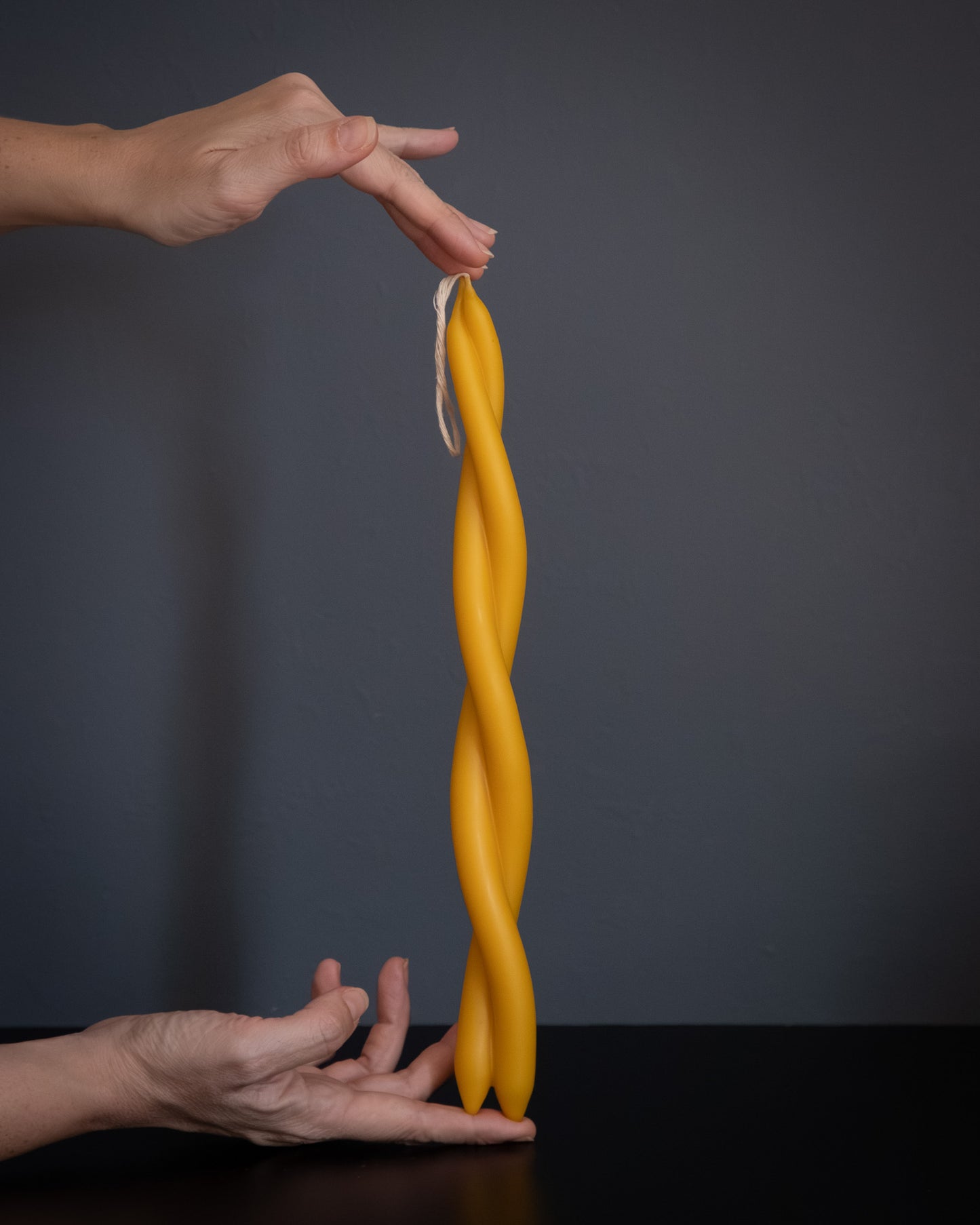 Long Twisted Beeswax Candle - Natural (Double Flame)